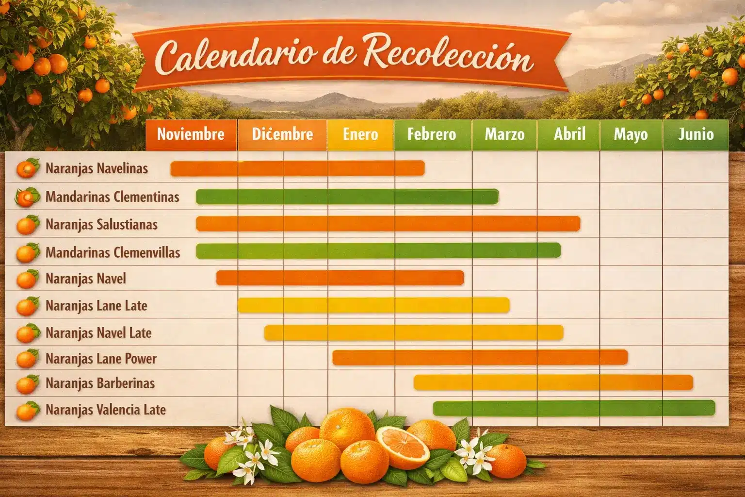 Calendario de recolección de naranjas y mandarinas de Valencia. Naranjas Luna.